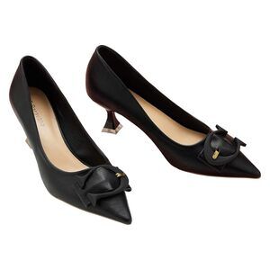 New Womens C Paravano Black Leather Kitten Heel Pumps Size 7